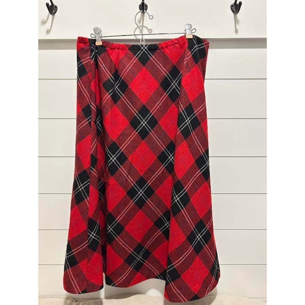 Appleseed's Petites Red Black Plaid Wool Blend Midi A-line Skirt Size 16P Lined